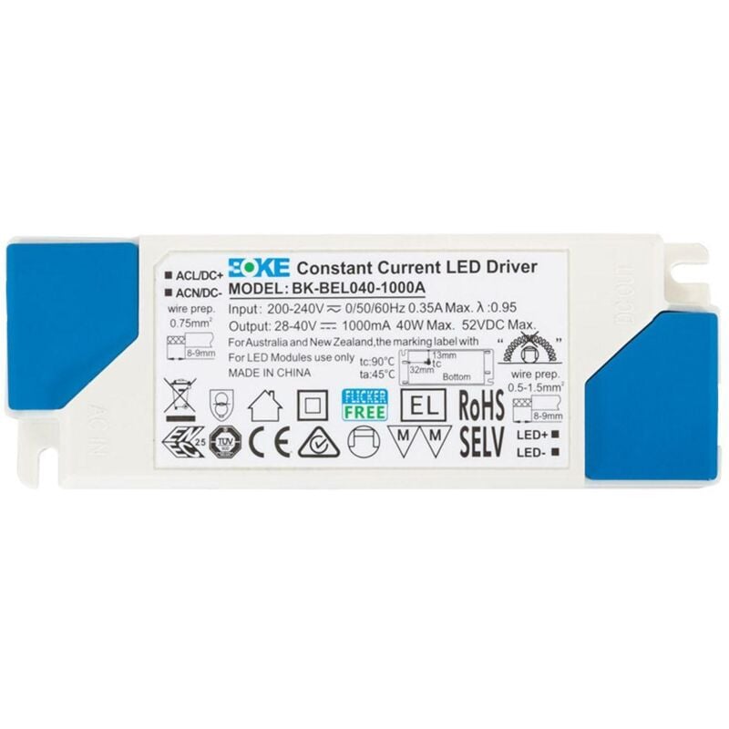

Driver 180-264V No Flicker Salida 28-40V 1000mA 40W BK-BEL-040 40 W - 40 W - Boke