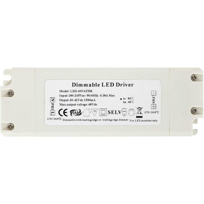 Driver Dimmable triac 220-240V Sortie 30-42V dc 1500mA 65W No Flicker Dimmable triac