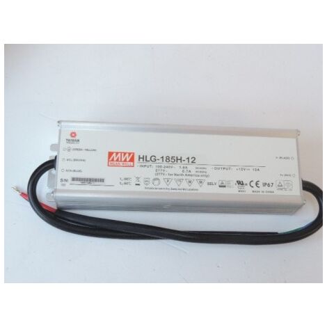 Driver LED 230V AC / 12V DC puissance 185W pour LED blanc ou RGB étanche IP67 Meanwell HLG-185H-12 TRAJECTOIRE 004671