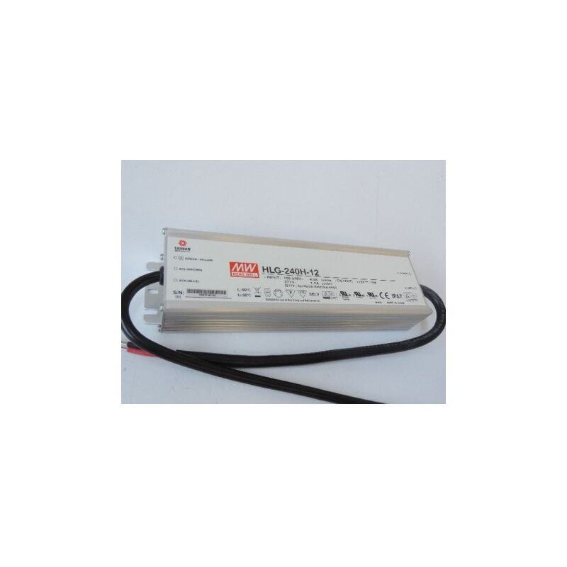 Driver led 230V ac / 12V dc puissance 240W max pour led blanc ou rgb étanche IP67 Meanwell HLG-240H-12 Trajectoire 004672