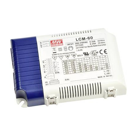 DRIVER LED MEAN WELL LCM-60 2-90/2-90/2-86/2-67/2-57/2-42 V/DC 500/600/700/900/1050/1400 MA