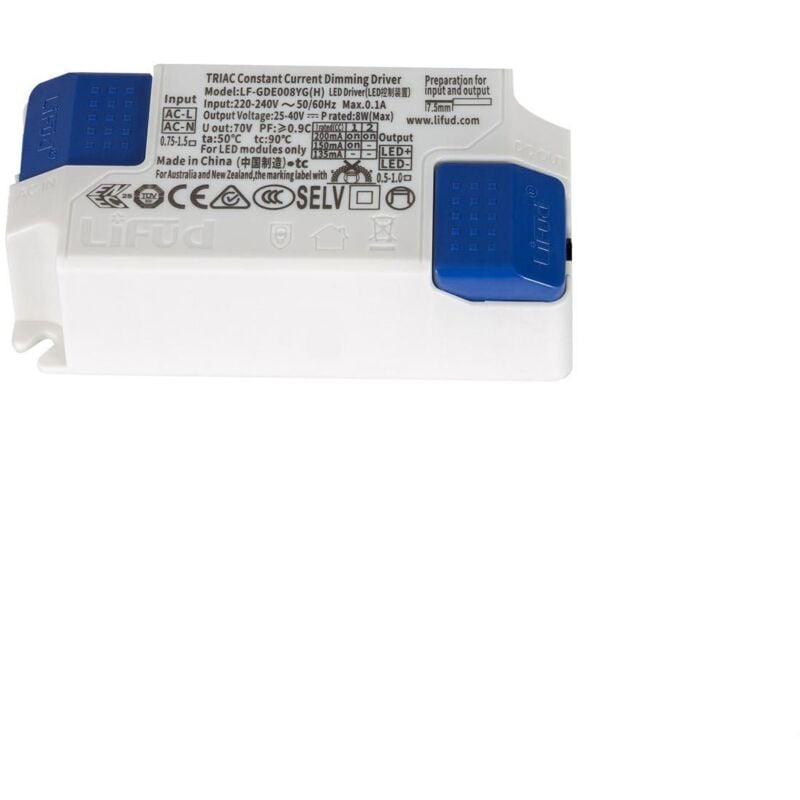 

Driver LIFUD Regulable TRIAC 220-240V No Flicker Salida 25-40V 135-200 mA 5-8W LF-GDE008YG -