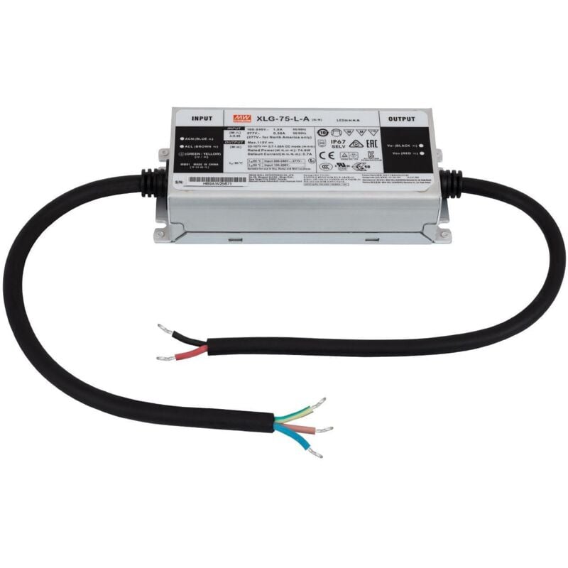 

Driver IP67 100-305V Salida 53-107V 700-1050mA 75W XLG-75-L-A .75 W - 75 W - Mean Well