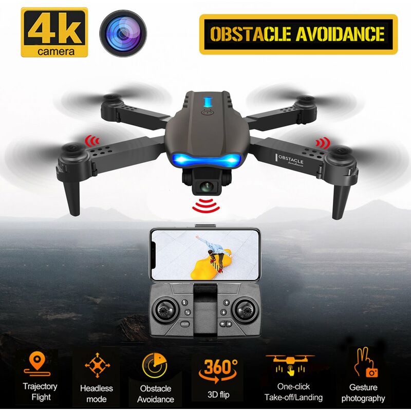 

Drone RC con camara 4K RC Quadcopter con funcion Evitacion de obstaculos Trayectoria Control de gestos de vuelo Bolsa de almacenamiento Paquete 2