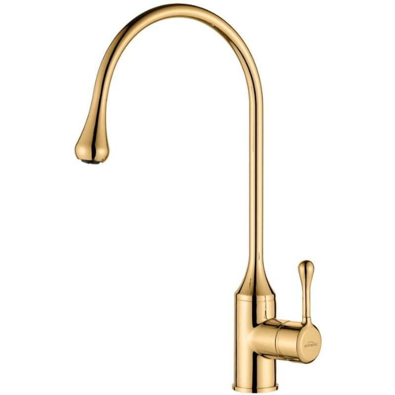 Droplet Shape Spout Gold Colour Kitchen Sink Mixer Faucet Tall Single Lever Tap