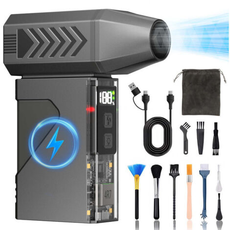 Druckluft-Staubwedel mit 180.000 U/min-Motor, kabelloses elektrisches Gebläse für Tastatur, PC, Autoinnenraum und Schneeräumung – 10.000 mAh Powerbank und LED-Licht inklusive