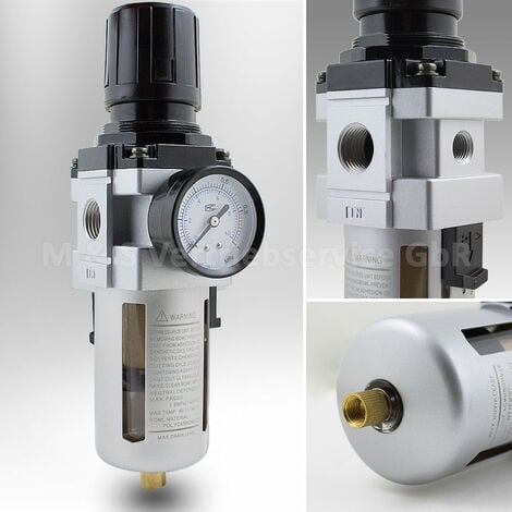 1/4  Luftdruckregler Filter Druckminderer mit Manometer und In Line Wasserfalle 