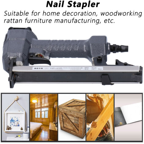 Druckluftnagler für Beton und Holz mit Aluminiumkoffer + 100 J-Nägel aus Eisen (6–16 mm).