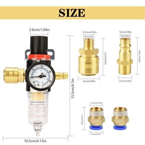 Druckluftregler, Luftfilter, 1/4-Zoll-BPS-Druckregler mit Wasserabscheider, deutsche Schnellkupplungen und Manometer