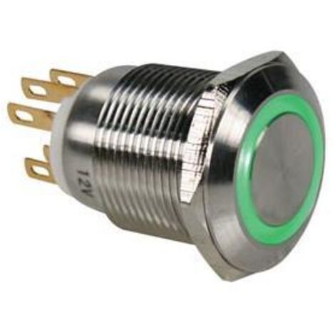 DRUCKTASTER - EDELSTAHL - SPDT 1NO 1NC - GRÜNE RINGBELEUCHTUNG - 19 mm