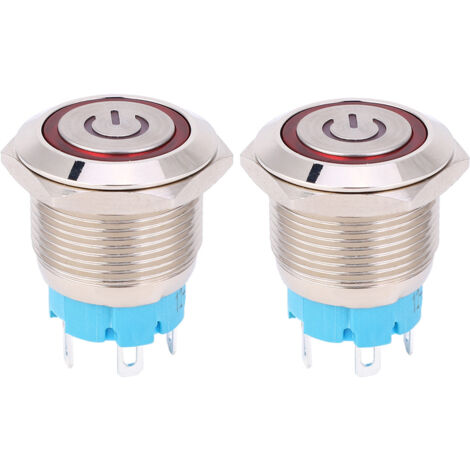 Drucktaster mit roter Kontrollleuchte, 16 mm, 12–24 V DC, selbstrückstellend, 2 Stück
