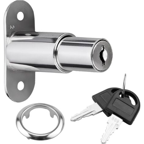 LARGEIGHT Druckzylinder-Schrankschloss für Schiebetür, Riegelschloss mit unterschiedlichem Zylinder, für Vitrinen und Kleiderschränke, inkl. Schlüssel (Zylinderdurchmesser: 19 mm)