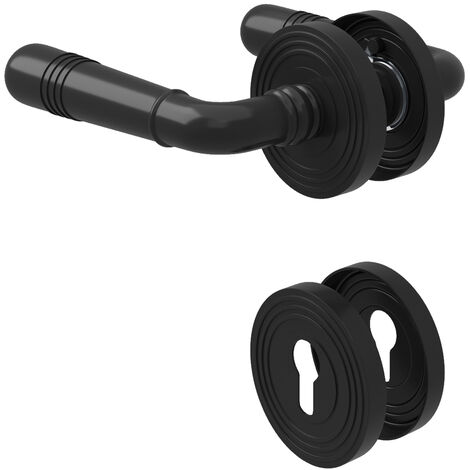 Drückergarnitur Rosettenbeschlag Schwarz matt Türdrücker Überschraubrosetten Profilzylinder
