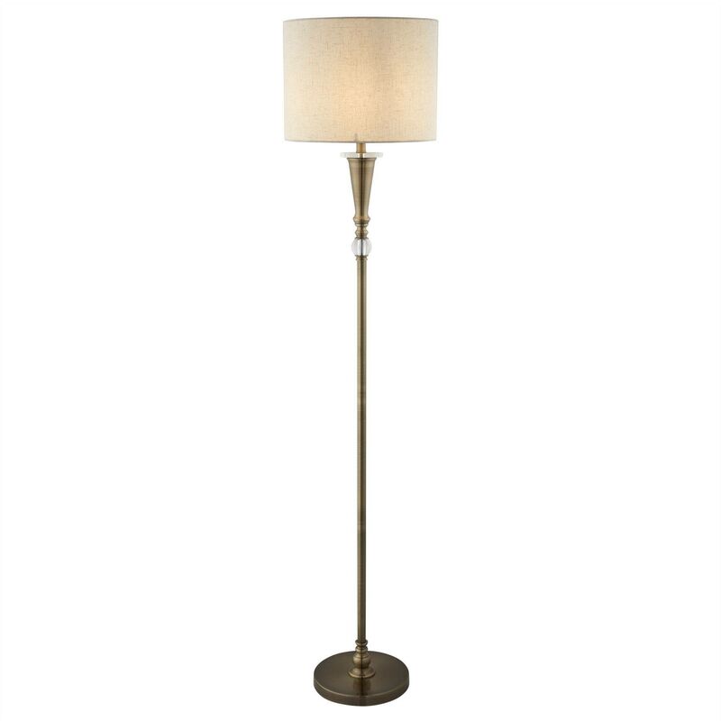 Searchlight Oscar - 1 Light Floor Lamp Antique Brass, Cream with Linen Shade, E27