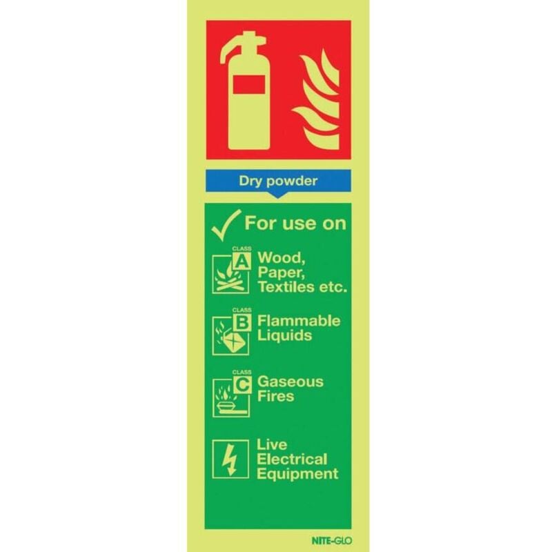 Sitesafe Dry Powder Fire Extinguisher Photoluminescent Rigid PVC Sign - 90 x 280