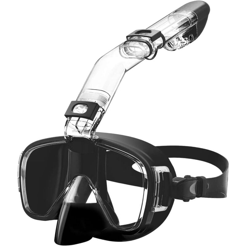 Dry Snorkel Kit, Tempered Glass Swim and Dive Goggles, Anti-Fog Goggles Free Breathing(L)