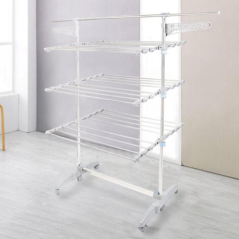 Drying Rack, Clothes Rack, 3 Shelves, With Wings and Extended Top Bar, Material: Stainless Steel Tubes