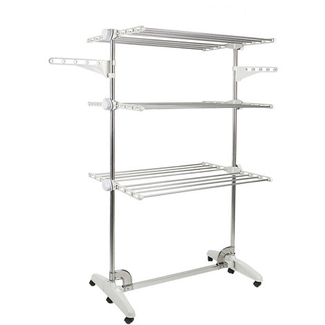 Drying Rack, Clothesline, Airer, 3 Shelves, White, with Wings, Material: Stainless Steel Tubes