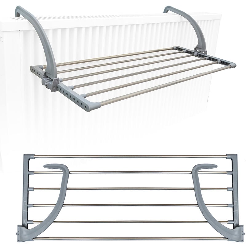 Drying Rack for clothes underwear towels 82x32x20.5cm folding laundry Airer to be hang on radiators balcony railing adjustable depth stainless steel