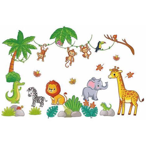 Dschungeltier-Wandtattoos – Giraffe, Elefant, Affe – Wanddekoration für Kinderzimmer, Babyzimmer, Wohnzimmer
