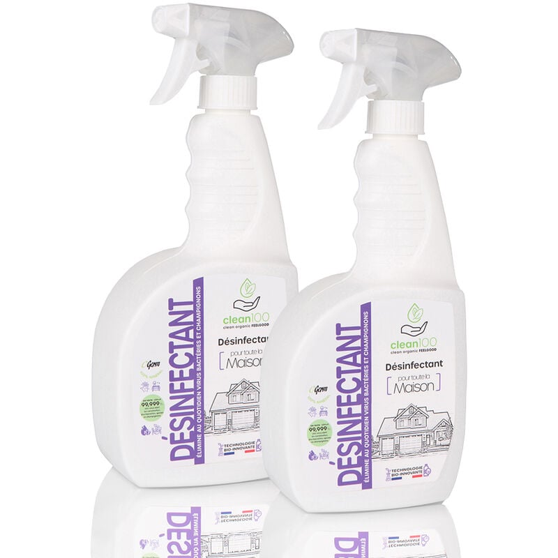 Clean 100 - désinfectant liquide spécial maison - sprayer - 750ML - Ecologique et Hypoallergénique - Multi-Surfaces - Mobilier, Poignées, Portes