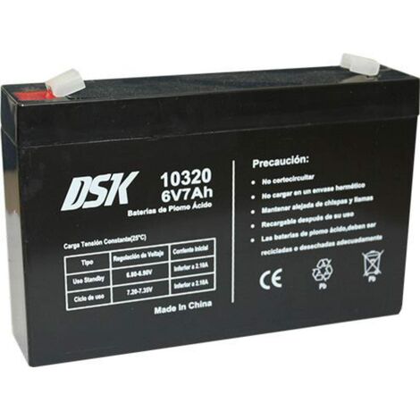 DSK 10320 - Batteria al piombo AGM ricaricabile sigillata 6V 7Ah. Ideale per auto e moto elettriche per bambini, scooter, sistemi UPS, sistemi di sicurezza.