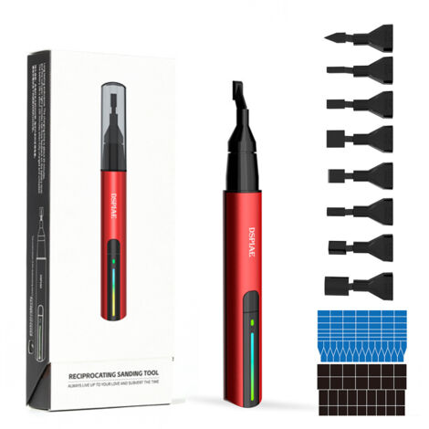DSPIAE Modèle de stylo de ponçage électrique alternatif Machine de meulage et de polissage bricolage 3 vitesses réglables 10 effets de lumière réglage avec têtes papiers de verre prédécoupés