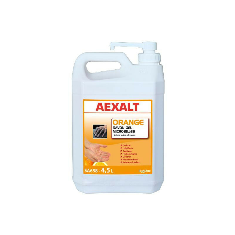 Aexalt - Gel mains microbilles spécial fortes salissures 4,5 L - ORANGE