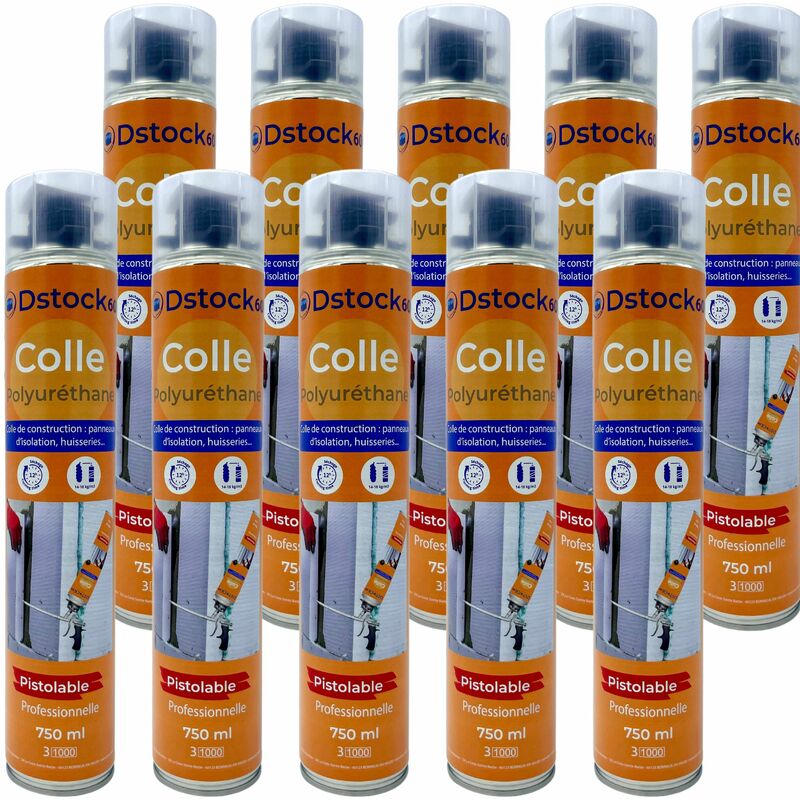 DSTOCK60- 10 colles de montage polyuréthane pistolable - Colle polyuréthane non expansive - Pour le collage et montage de matériaux isolants,