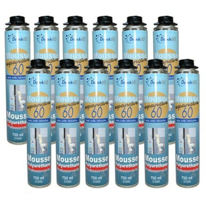 Dstock60 - 12 mousses polyuréthane expansives pistolables 750 Ml- Isole. colle et rebouche - Extérieur et intérieur