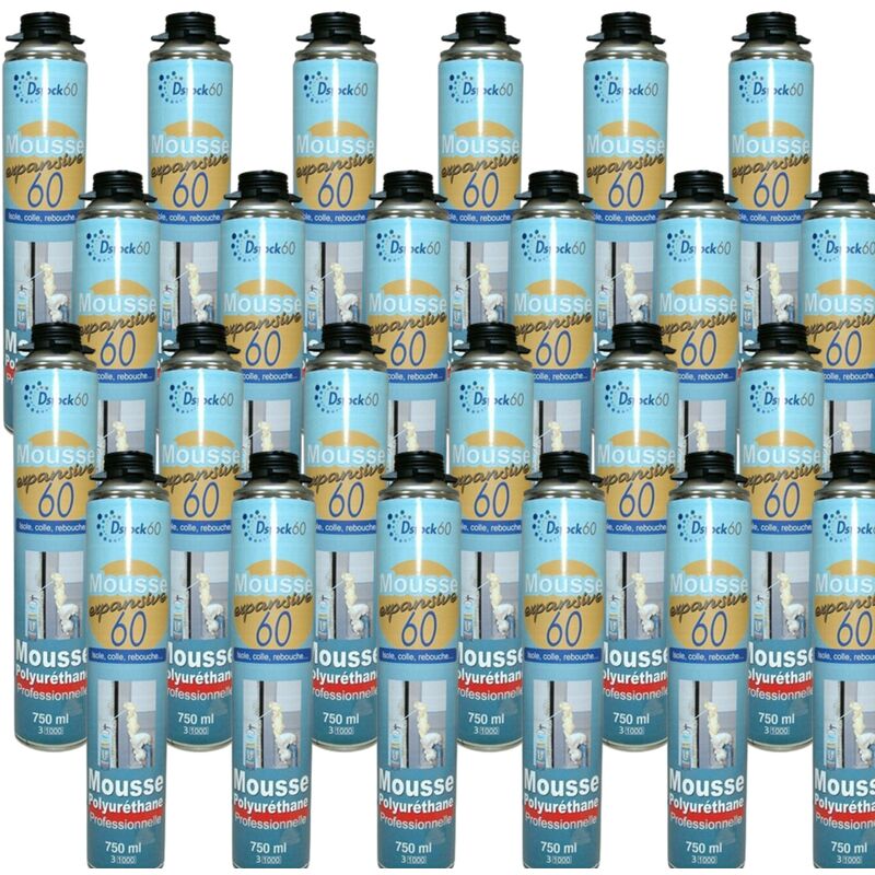 Dstock60 - 24 mousses polyuréthane expansives 750 Ml - Isole. colle et rebouche - Mousse pistolable - Extérieur et intérieur