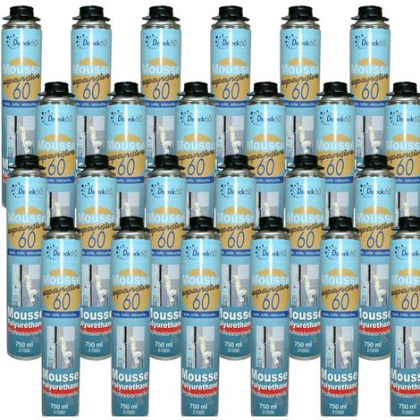 DSTOCK60 - 24 mousses polyuréthane expansives 750 Ml - Isole. colle et rebouche - Mousse pistolable - Extérieur et intérieur