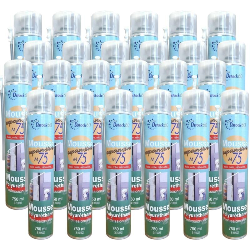 Dstock60 - 24 mousses polyuréthane expansives manuelles 750ml - Qualité pro - Isole. colle et rebouche - Extérieur & Intérieur
