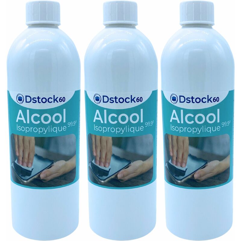 Dstock60 - 3 Bouteilles de 1 litre d'Alcool Isopropylique 99,9% extra pur - Fabriqué en France - Isopropanol liquide ipa parfait comme solvant,