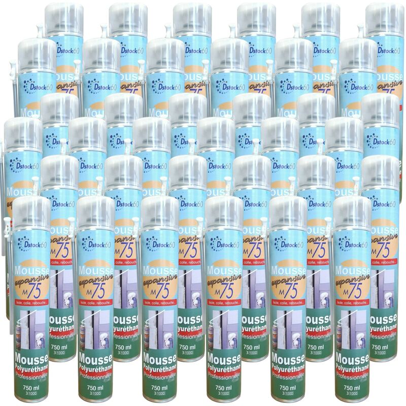 Dstock60 - 36 mousses polyuréthane expansives manuelles 750ml - Qualité pro - Isole. colle. rebouche - Extérieur & Intérieur