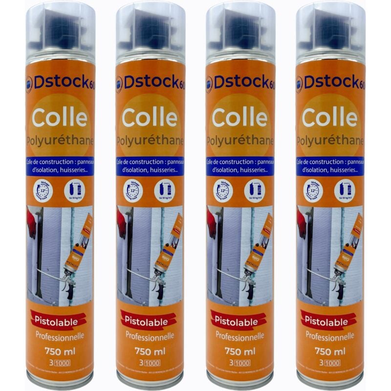 Dstock60 - 4 colles de montage polyuréthane pistolable - Colle polyuréthane non expansive - Pour le collage et montage de matériaux isolants,