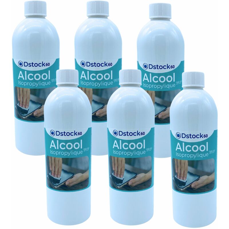 Dstock60 - 6 Bouteilles de 1 litre d'Alcool Isopropylique 99,9% extra pur - Fabriqué en France - Isopropanol liquide ipa parfait comme solvant,