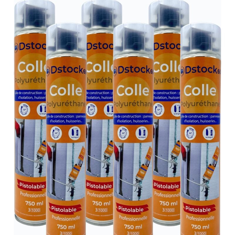 Dstock60 - 6 colles de montage polyuréthane pistolable - Colle polyuréthane non expansive - Pour le collage et montage de matériaux isolants,