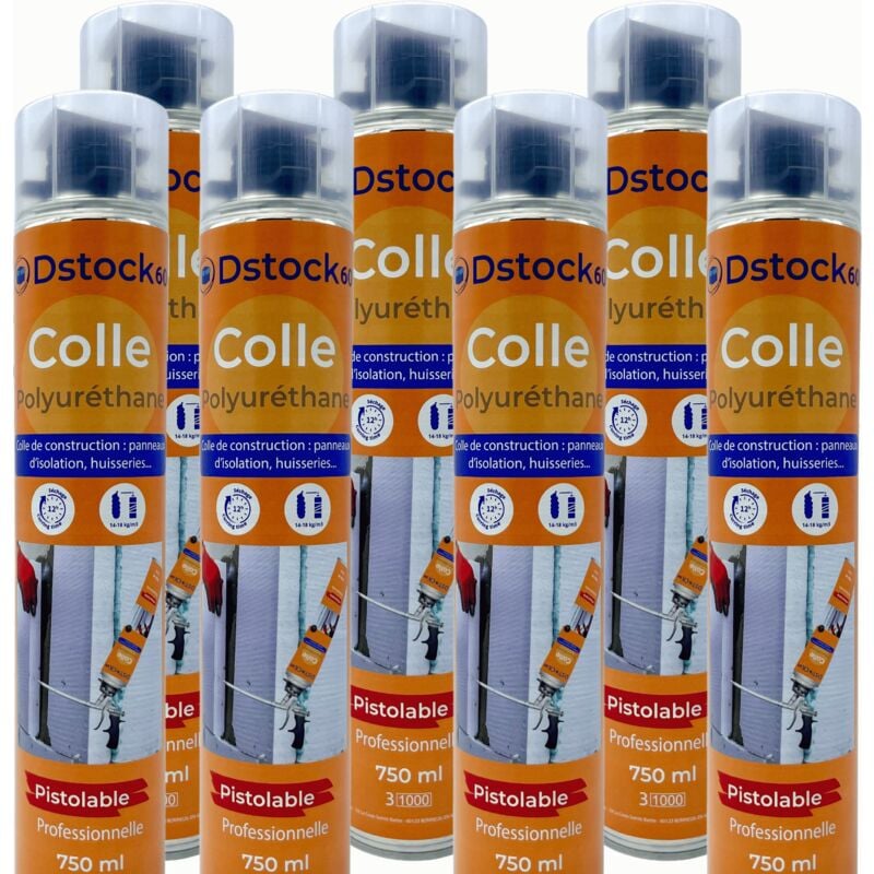 Dstock60 - 7 colles de montage polyuréthane pistolable - Colle polyuréthane non expansive - Pour le collage et montage de matériaux isolants,
