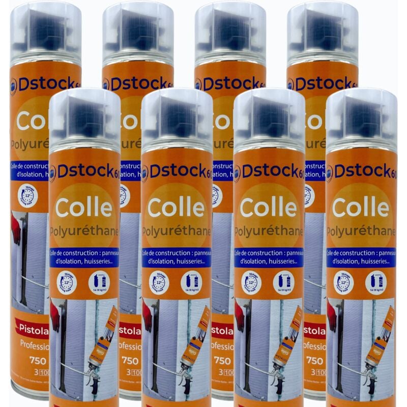 Dstock60 - 8 colles de montage polyuréthane pistolable - Colle polyuréthane non expansive - Pour le collage et montage de matériaux isolants,