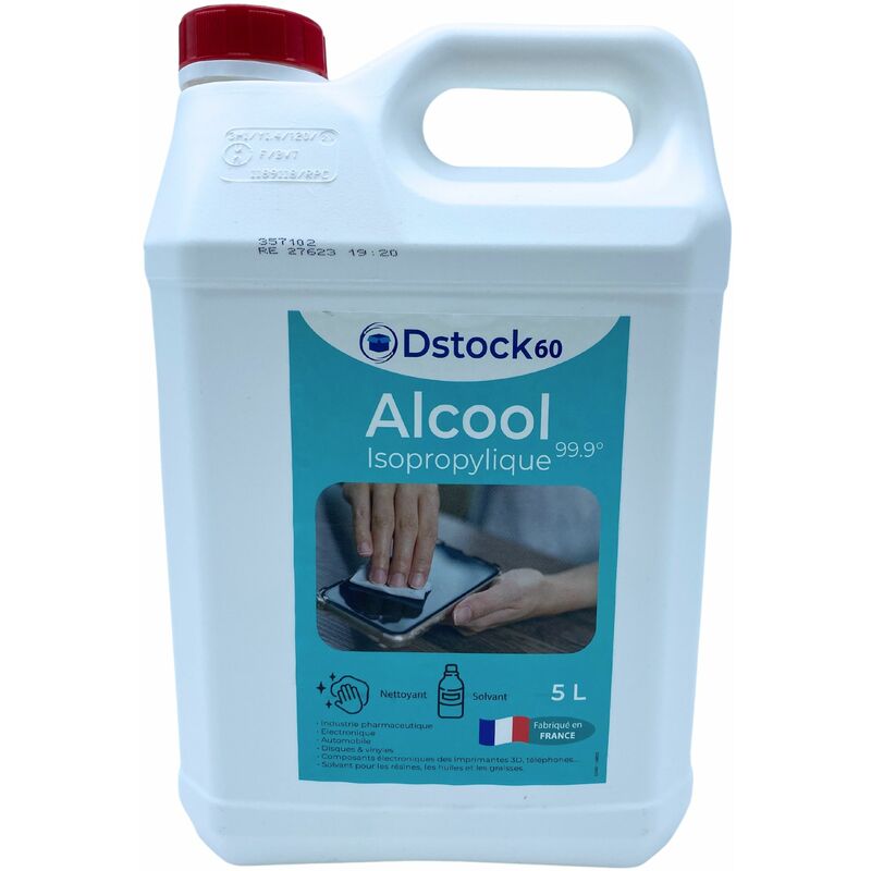 Bidon de 5 litres d'Alcool Isopropylique 99.9% extra pur - Isopropanol liquide ipa parfait comme solvant, nettoyant et dégraissant - Dstock60