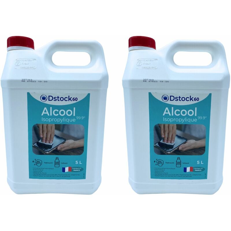 Dstock60 - Lot de 2 Bidons de 5 litres d'Alcool Isopropylique 99.9% extra pur - Isopropanol liquide ipa parfait comme solvant, nettoyant et