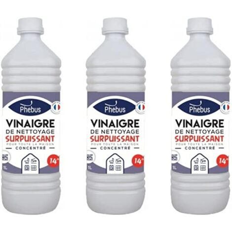 DSTOCK60 - LOT DE 3 BOUTEILLES DE 1 LITRE DE VINAIGRE BLANC NATUREL CONCENTRE 14 Degrés (PHEBUS produit d'origine garantie) - DEGRAISSE. DETARTRE. DESHERBE - MAISON et JARDINAGE