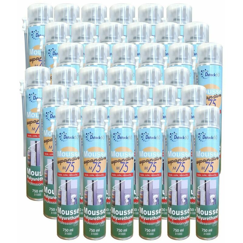 Dstock60 - lot de 36 mousses expansives manuelles 500 ml - mousse polyurethane professionnelle - isole. colle. rebouche - exterieur et interieur