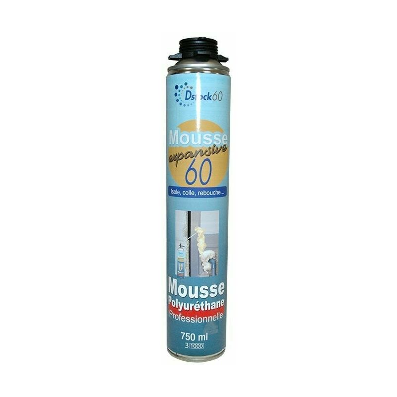 Dstock60 - Mousse expansive polyuréthane pro 750ml - Isole. colle. rebouche - Mousse pistolable - Extérieur & Intérieur