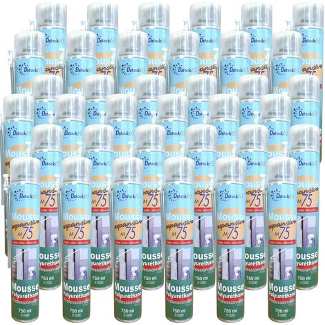 Dstock60 – Mousse polyuréthane expansive manuelle 750ml – Lot de 36 – Pour isolation, collage et rebouchage – Intérieur et extérieur