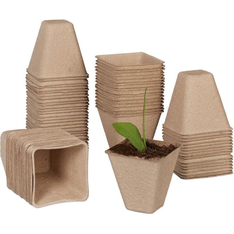 Godets semis biodégradables, lot Pratique de 120, carré, hlp 8 x 8 x4 cm, Pots de Jardinage en Papier, Nature