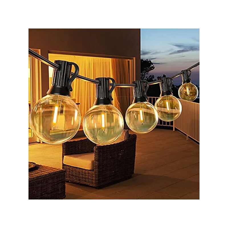 Guinguette d'extérieur 15M, guirlande lumineuse led d'extérieur avec 26 ampoules plastique E12 G40, guirlande lumineuse Guinguette étanche IP45 pour