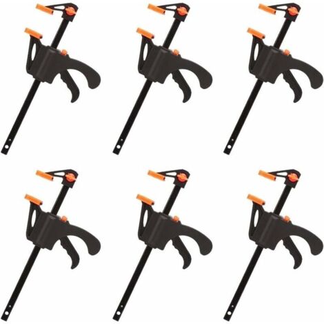 Dstockage Lot de 6 Serre-joints en Forme de F, Serre Joint avec Serrage Rapide et Facile, Outils Main pour Menuiserie, Porte en Bois(4pouces)