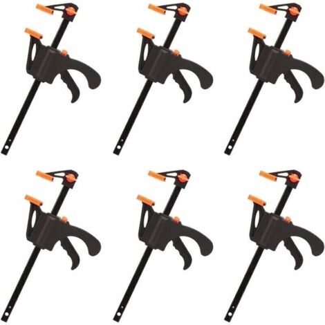 Dstockage Lot de 6 Serre-joints en Forme de F, Serre Joint avec Serrage Rapide et Facile, Outils Main pour Menuiserie, Porte en Bois(4pouces)